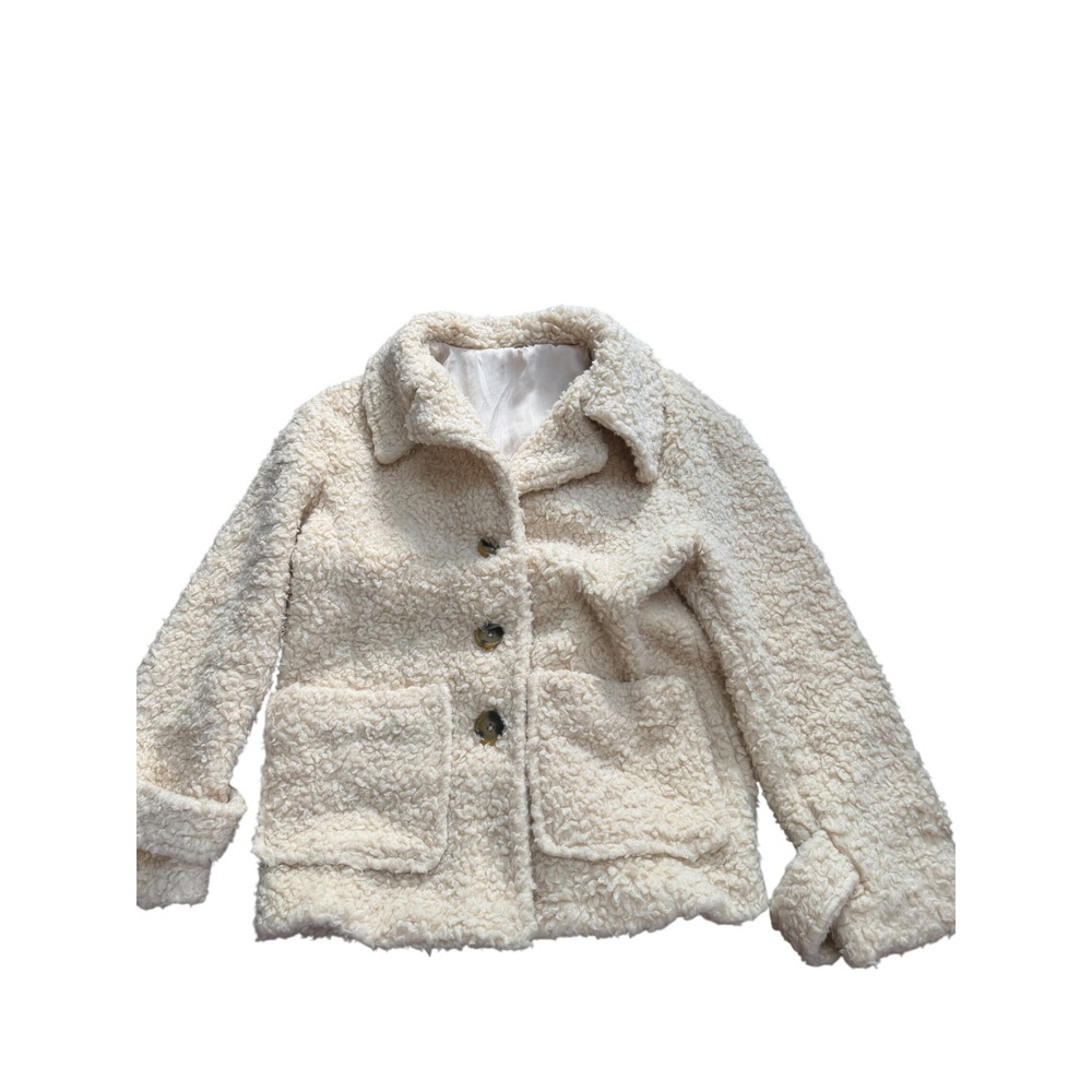 Free People Cream Teddy Faux Shearling Button Front Jacket Womens Medium
